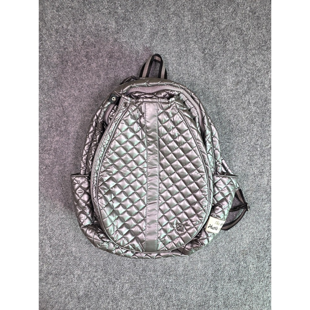 Oliver Thomas Kitchen Sink Backpack Womens Large Metallic Silver Quilted Skull